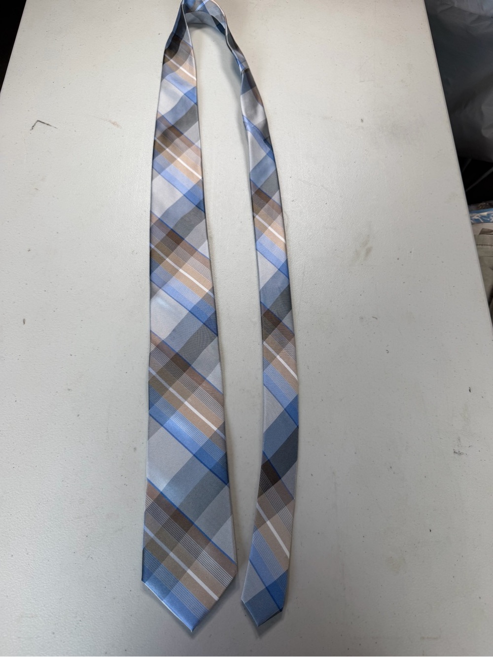 Classic Calvin Klien Plaid Silk Men's Tie in Blue and Tan
